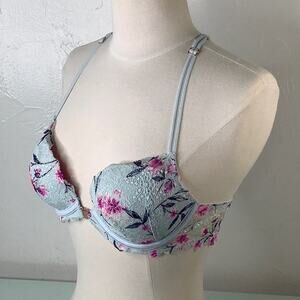 PINK VS Date push up Racerback floral lace front closure bra size 34B NWOT